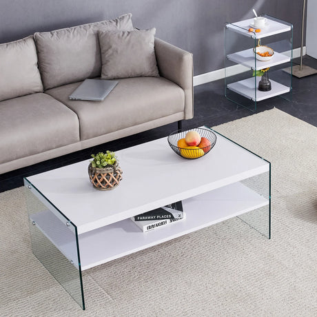 Coffee Table Three Tier MDF Glass Sides Shelves Modern White - Furniture Home Direct