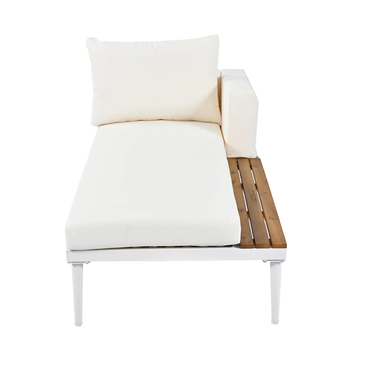 Outdoor Chaise Lounge Modern Cushions Wood Tray Beige - Furniture Home Direct