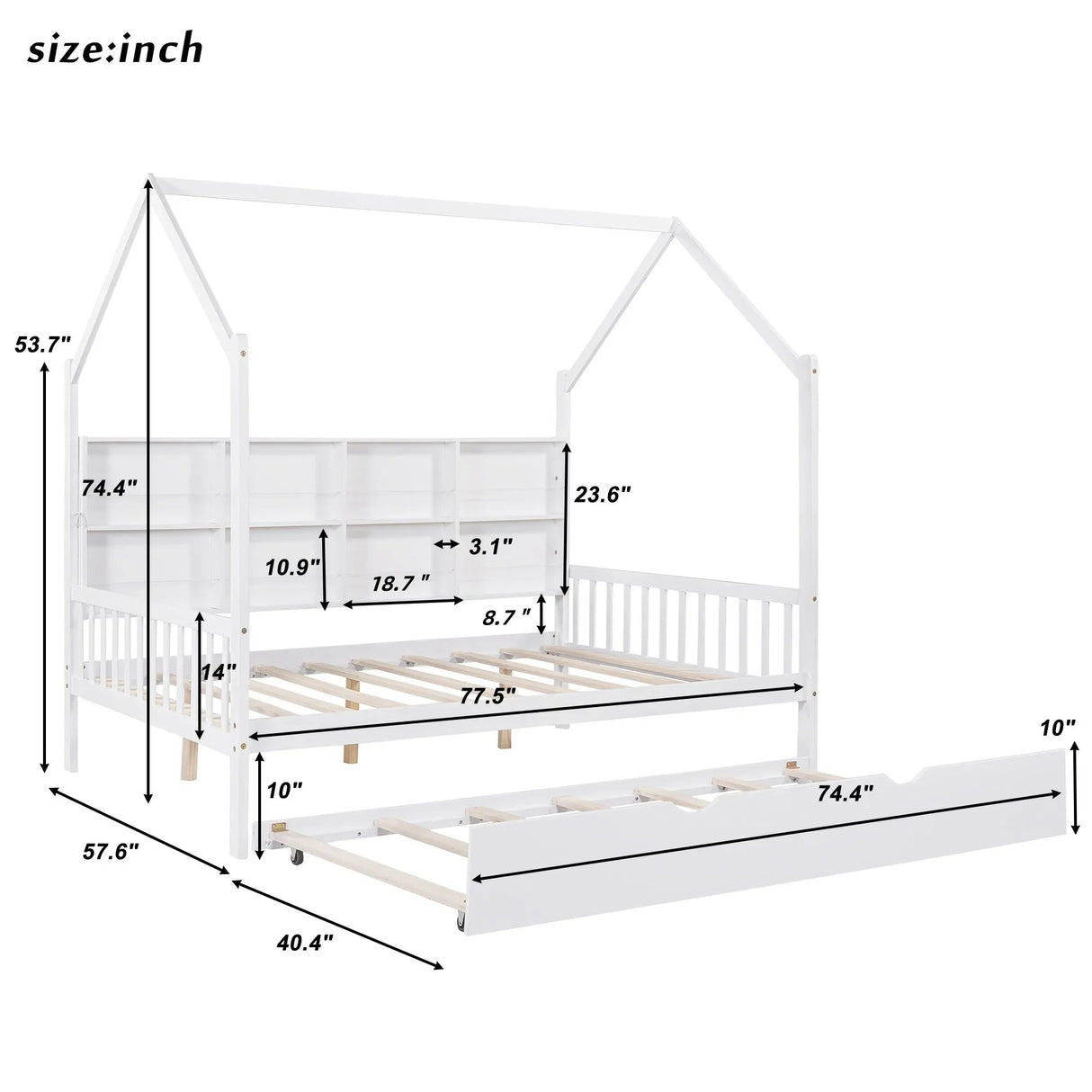 House Bed With Trundle, Kids Bed With Shelf - Furniture Home Direct