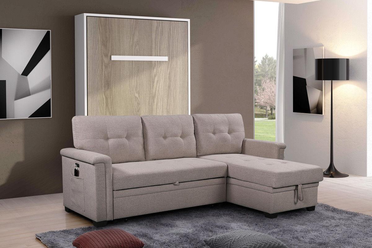 Ashlyn - Reversible Sleeper Sectional Sofa With Storage Chaise, USB Charging Ports And Pocket - Furniture Home Direct