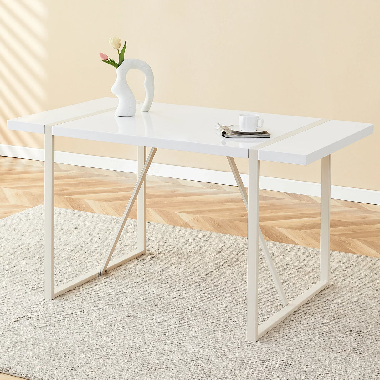 Dining Table Industrial Rectangular MDF Metal Frame White - Furniture Home Direct