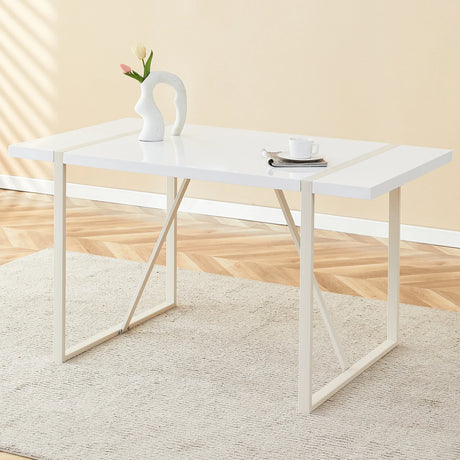 Dining Table Industrial Rectangular MDF Metal Frame White - Furniture Home Direct