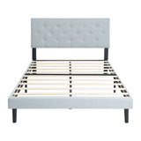 Modern Upholstered Platform Bed Frame With Button Tufted Linen Fabric Headboard - Furniture Home Direct