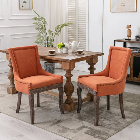 Ultra Side Dining Chair,Thickened Fabric Chairs With Neutrally Toned Solid Wood Legs, Bronze Nail Head (Set of 2) - Furniture Home Direct