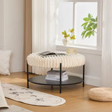 Modern Upholstered Round Ottoman Coffee Table With Storage Shelf - Furniture Home Direct