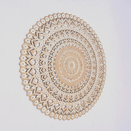 Floral Hand Carved Mandala Round Wall Decor - Brown / Antique White - Furniture Home Direct