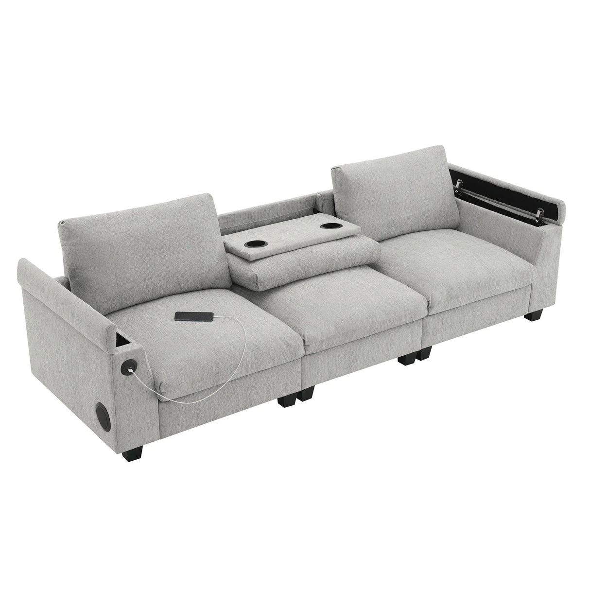 Sectional With Bluetooth Speaker Comfy Cloud Couch Set With Drop Down Table Cup Holders, USB Charger Storage Armrest Wide Seat Sofa - Furniture Home Direct