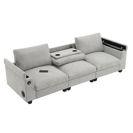 Sectional With Bluetooth Speaker Comfy Cloud Couch Set With Drop Down Table Cup Holders, USB Charger Storage Armrest Wide Seat Sofa - Furniture Home Direct