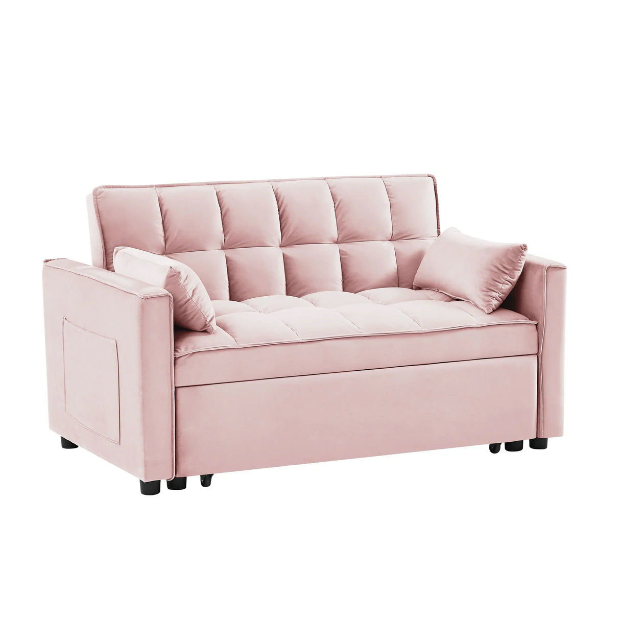 Modern Velvet Convertible Loveseat Futon Sofa With Pullout Bed, Reclining Backrest - Furniture Home Direct