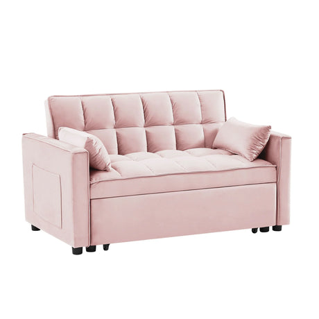 Modern Velvet Convertible Loveseat Futon Sofa With Pullout Bed, Reclining Backrest - Furniture Home Direct