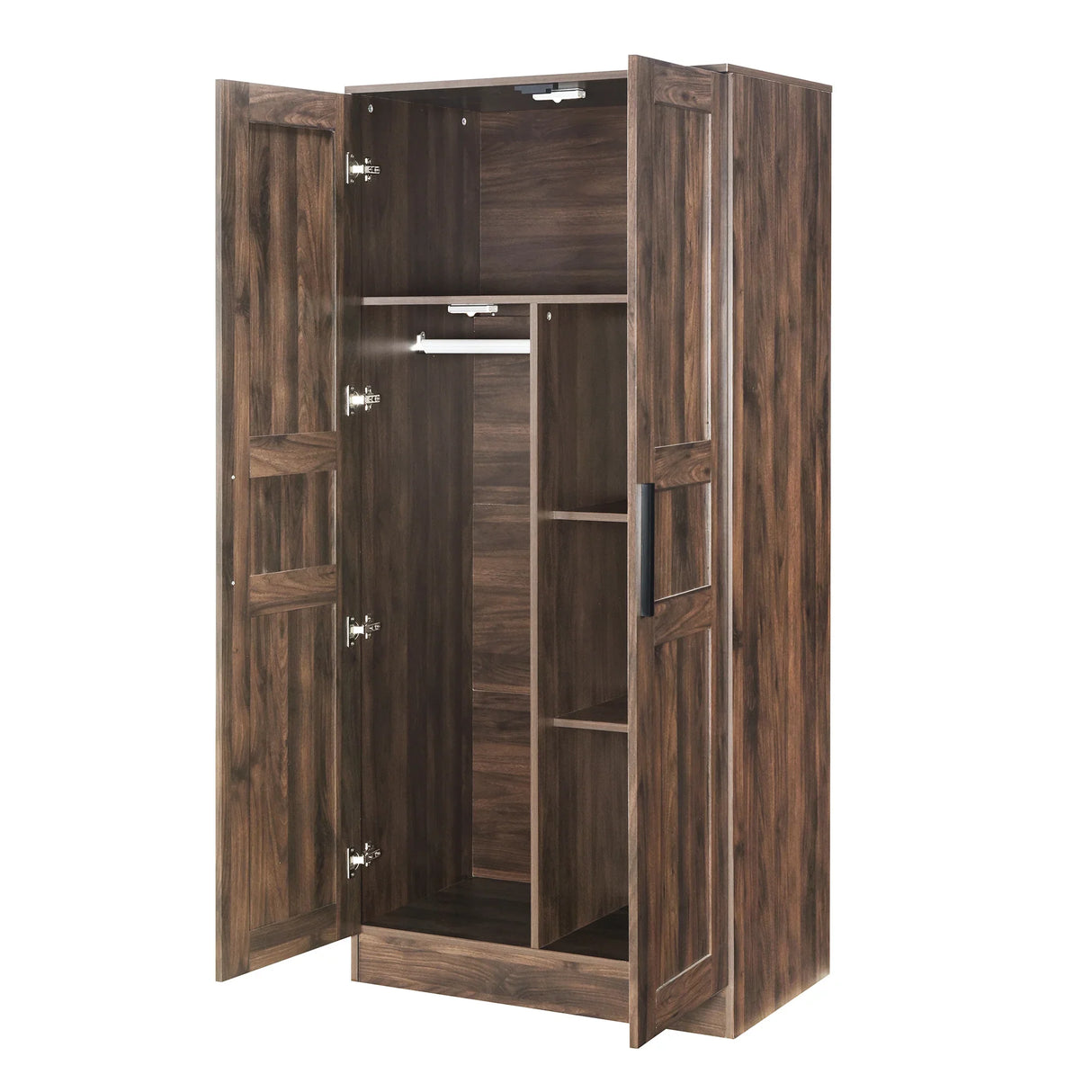 2-Door Wardrobe Armoire with LED and 4 Storage Shelves, Brown - Furniture Home Direct
