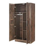 2-Door Wardrobe Armoire with LED and 4 Storage Shelves, Brown - Furniture Home Direct