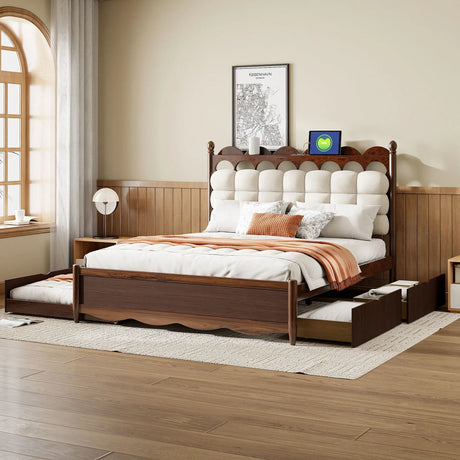 Storage Platform Bed, With 2 Big Drawers, Trundle, One Set Of Sockets & USB Ports - Furniture Home Direct