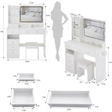 Vanity Desk With Cushioned Stool Mirror Makeup White - Furniture Home Direct