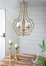 4 Light Metal Chandelier, Hanging Light Fixture With Adjustable Chain For Kitchen, Bulb Not Included - Gold - Furniture Home Direct
