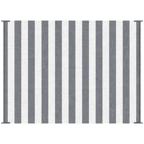 Outsunny - Reversible Outdoor Rug, 9' x 12' Waterproof Plastic Straw Floor Mat, Portable Rv Camping Carpet With Carry Bag, Large Floor Mat For Backyard, Deck, Picnic, Beach - Gray & White Striped - Furniture Home Direct