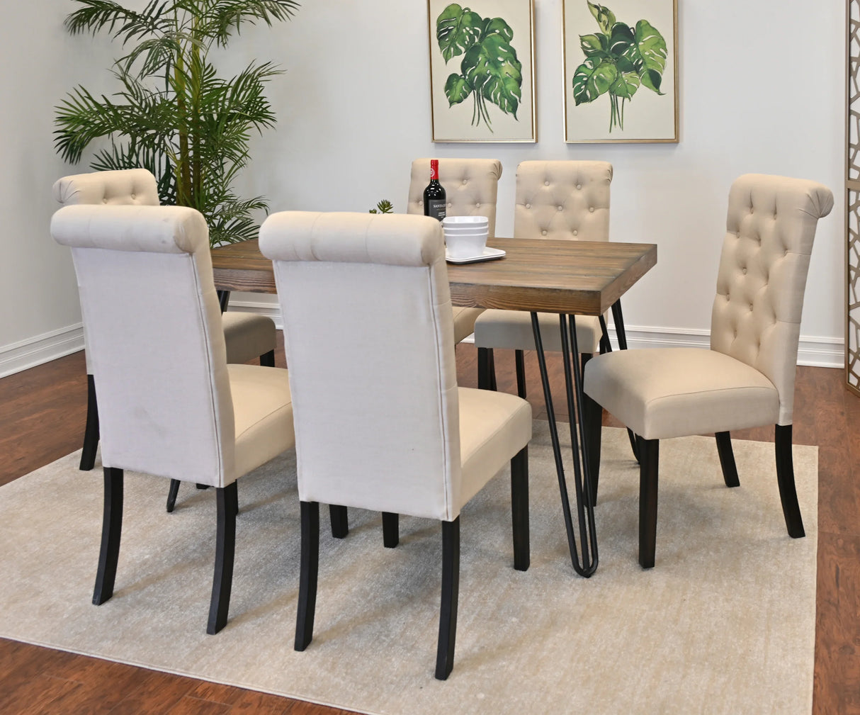 Dining Set Rubberwood Table With Upholstered Chairs Brown - Furniture Home Direct