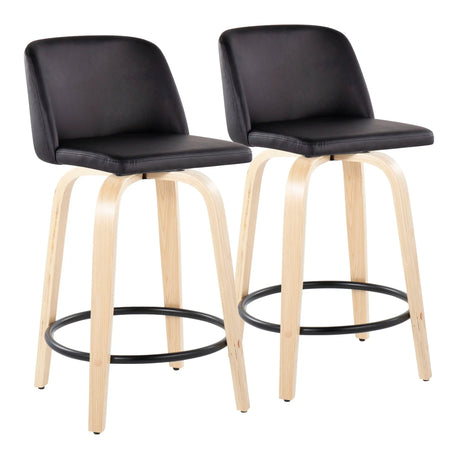 Toriano - Contemporary, Fixed Height Counter Stool With Swivel And Round Footrest (Set of 2) - Furniture Home Direct