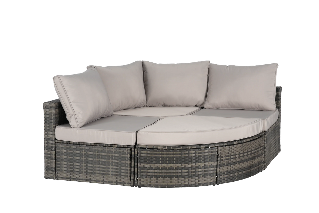 Wicker Outdoor Sectional Set with Curved Ottoman & Glass Top Table - Furniture Home Direct