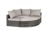 Wicker Outdoor Sectional Set with Curved Ottoman & Glass Top Table - Furniture Home Direct