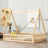 Tent-Shaped Floor Bed, With Guardrails, Slats, Door - Furniture Home Direct