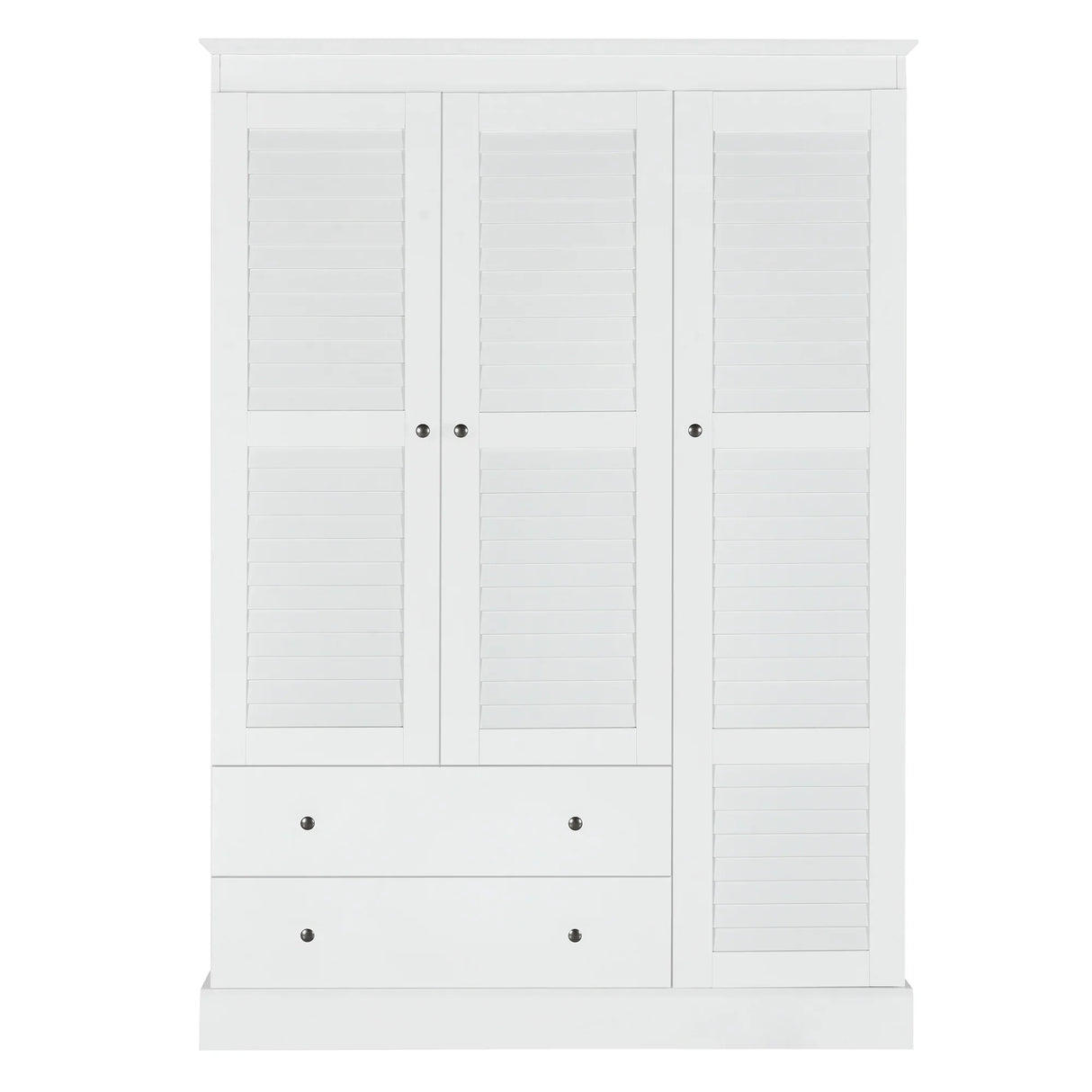 3 Shutter Door Wardrobe Armoire Closet with 2 Drawers, White - Furniture Home Direct