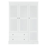 3 Shutter Door Wardrobe Armoire Closet with 2 Drawers, White - Furniture Home Direct