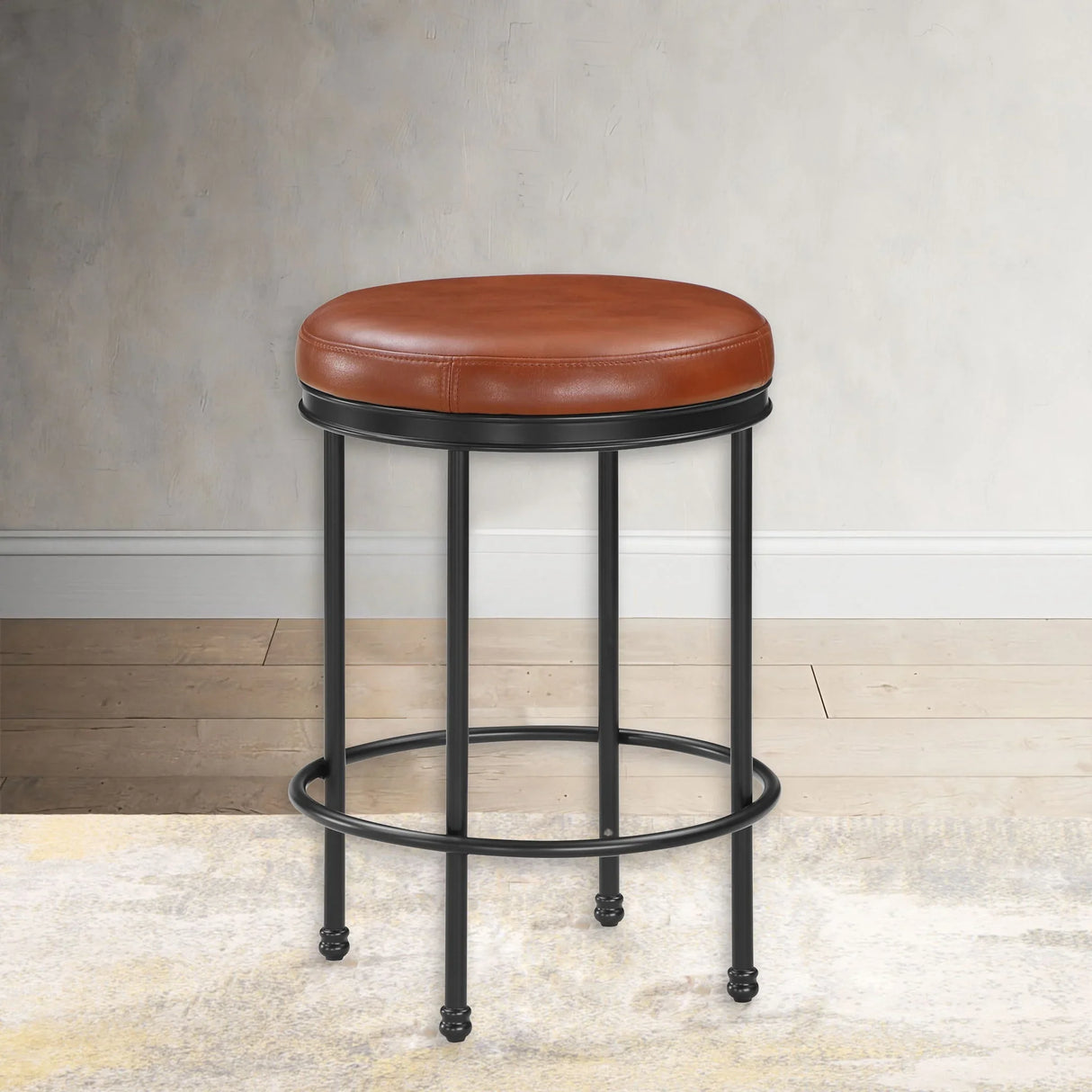Michael - Backless Counter Height Stool With Padded Seat And Powder Coated Frame - Caramel - Furniture Home Direct
