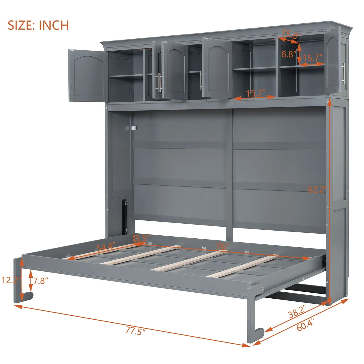 Murphy Modern Bed With Top Cabinets For Space Saving And Comfort