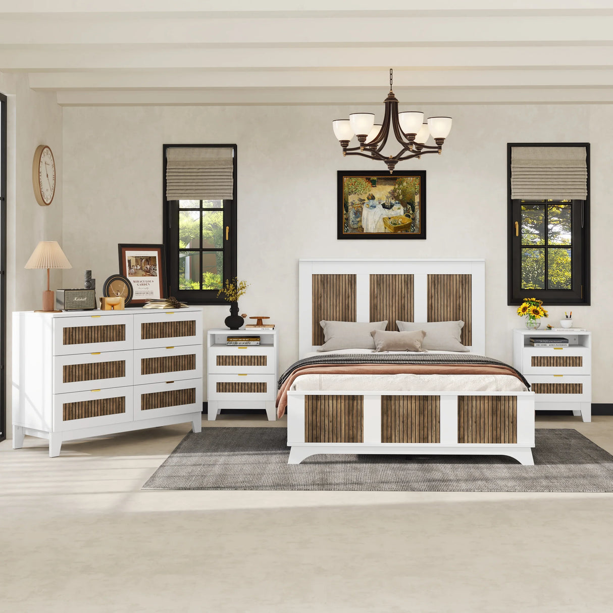 Bedroom Set Full Size Bed Dresser Nightstands Wood White - Furniture Home Direct