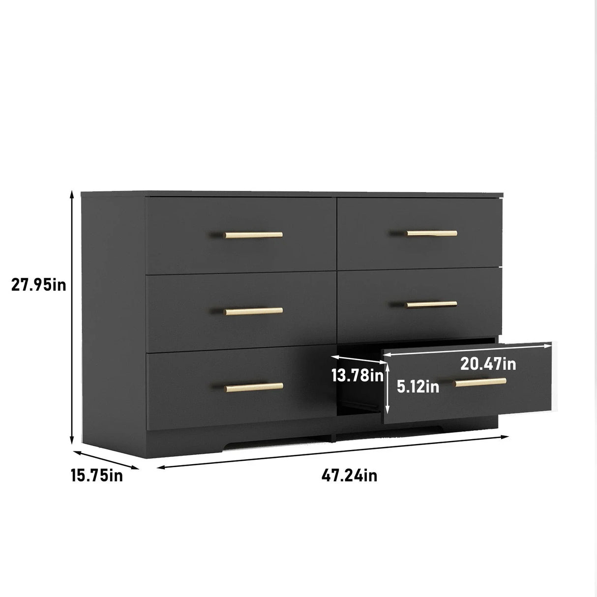 Large 6 Drawers Chest Of Drawer Dressers Table With Golden Handle - Furniture Home Direct
