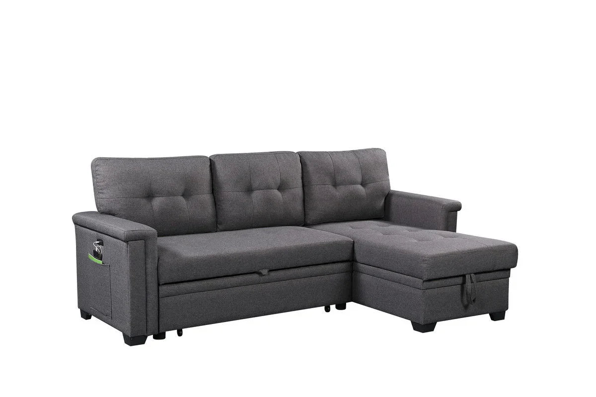 Nathan - Reversible Sleeper Sectional Sofa With Storage Chaise, USB Charging Ports And Pocket - Furniture Home Direct