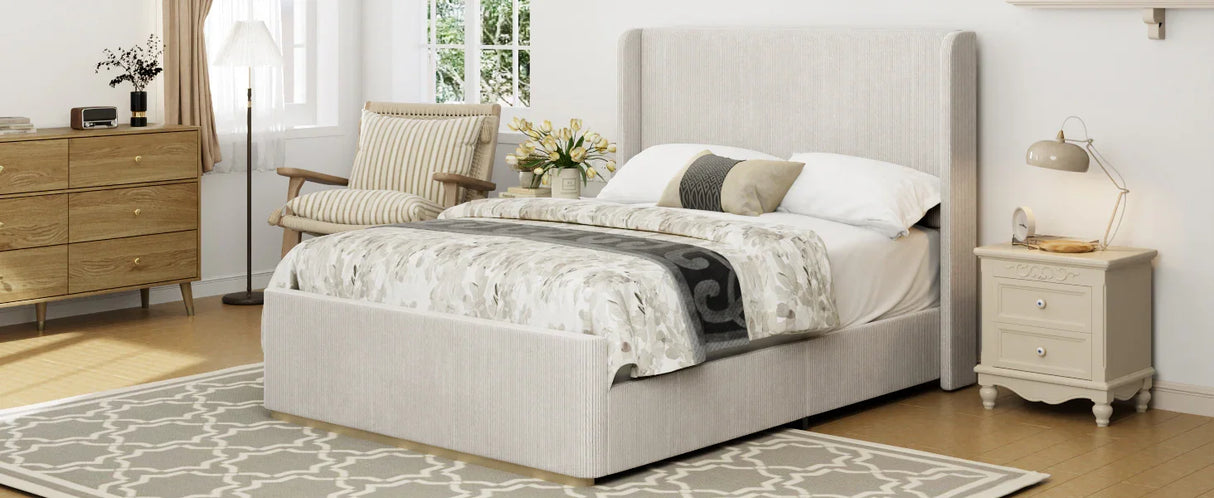 King Bed Corduroy Upholstered Storage Ottoman Light Grey - Furniture Home Direct