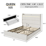 Queen Bed Upholstered With LED Lighting Headboard Beige - Furniture Home Direct