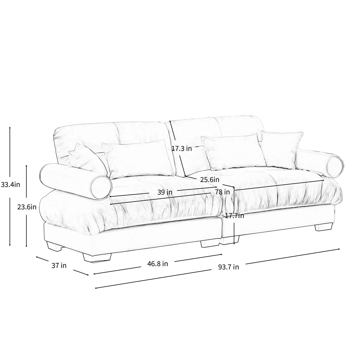 Modern Velvet Sofa With Bolstered Armrests And Pillows - Furniture Home Direct
