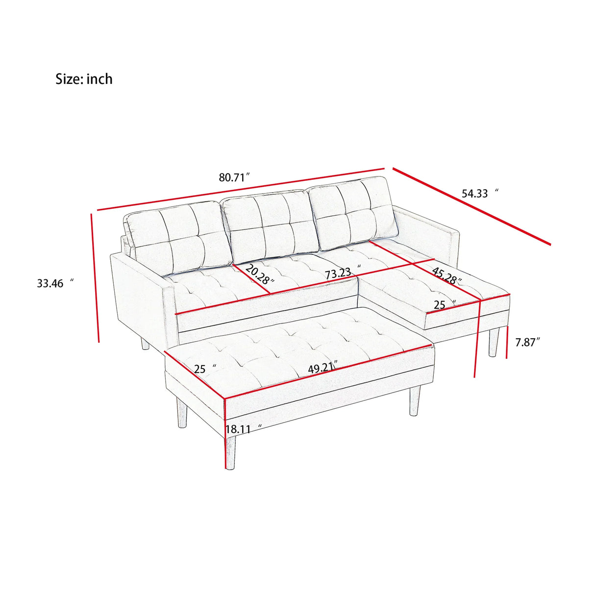Right Facing Sofa Chaise with Ottoman - Black - Furniture Home Direct