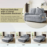 Sleeper Sofa With Adjustable Backrest, Two Cup Holders, Phone Holder, Three Charging Ports And Side Storage Pockets - Gray - Furniture Home Direct