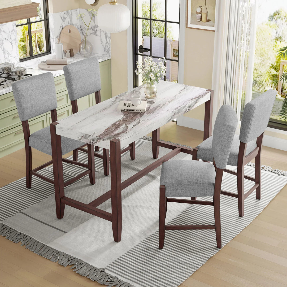 5 Piece Counter Height Dining Set With 4 Upholstered Chairs - Furniture Home Direct
