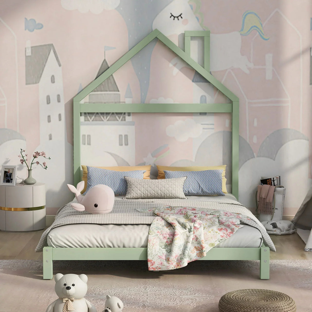 Platform Bed With House Shaped Headboard - Furniture Home Direct