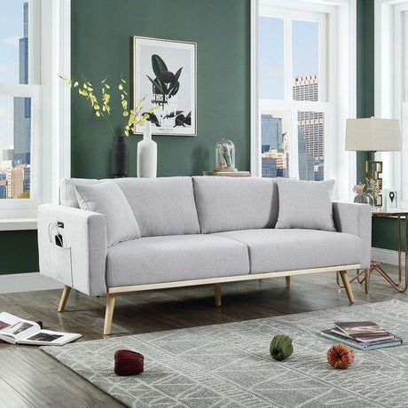 Easton - Linen Fabric Sofa With USB Charging Ports Pockets And Pillows - Furniture Home Direct