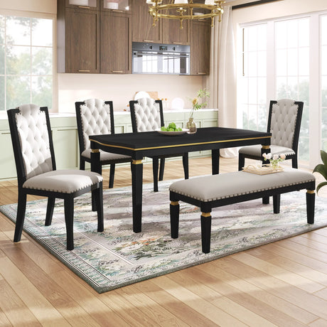 Dining Set With Tufted High Back Chairs And Bench Black - Furniture Home Direct