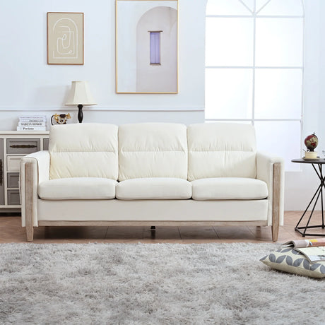 Comfortable Solid Wood Sofa with Soft Cushions - Beige - Furniture Home Direct