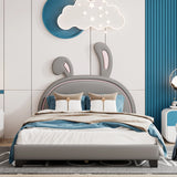Upholstered Leather Platform Bed With Rabbit Ornament - Furniture Home Direct
