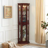 Corner Curio Cabinet With Lights, Adjustable Tempered Glass Shelves, Mirrored Back, Display Cabinet (E26 Light Bulb Not Included) - Furniture Home Direct
