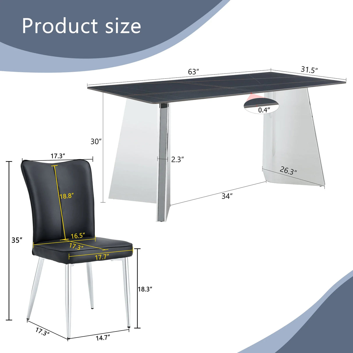 Dining Set Faux Marble Table With Black Chairs Silver - Furniture Home Direct