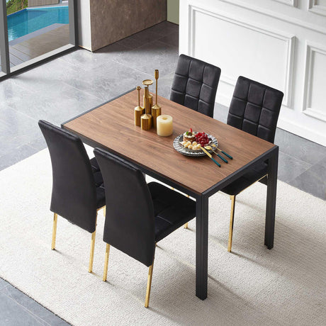 5 Pieces Dining Set Including Velvet High Back Golden Color Legs Nordic Dining Chair & Creative Design Dining Table - Furniture Home Direct