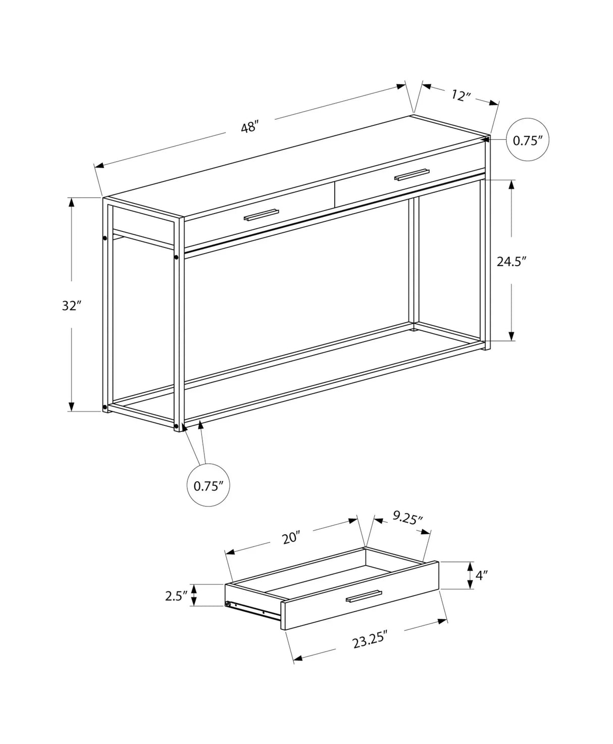 Accent Console Table For Entryway, Storage Drawers, Contemporary & Modern - Furniture Home Direct