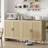 Rattan Buffet Cabinet With Storage, 4 Door Sideboard, Adjustable Shelves - Natural - Furniture Home Direct