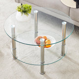 Coffee Table Two Tier Glass Top Polished Metal Legs Silver - Furniture Home Direct