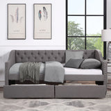 Twin Size Upholstered Daybed With Two Drawers, Slat Support - Gray - Furniture Home Direct